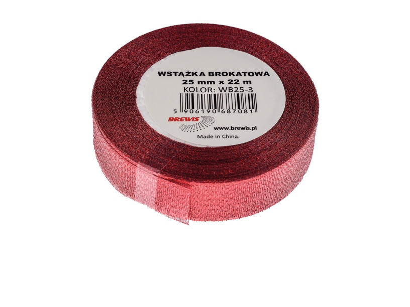 Wstążka brokatowa czerwona 25mmx22m WB25-3 Brewis